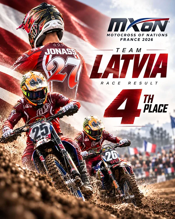 Nāciju solo motokrosā 4.vieta, Francija. P. Jonass, J.Reisulis. K.Reisulis. 2026. Foto LaMSF